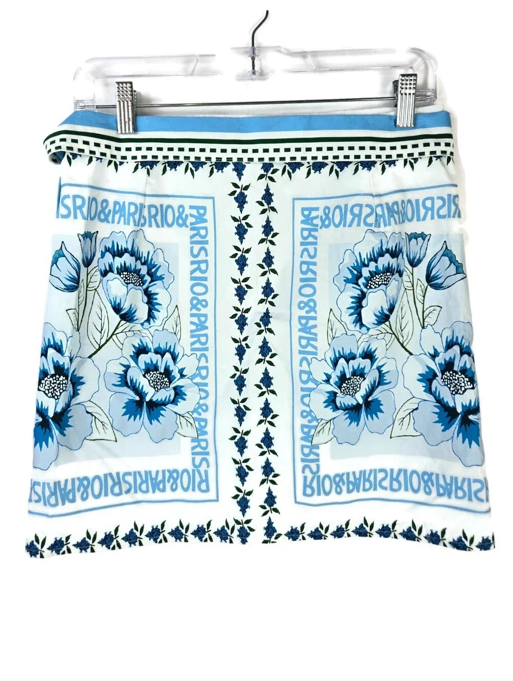 Unbranded Paris Rio Floral Scarf Print Cotton Wrap Mini Skirt Blue XS EUC